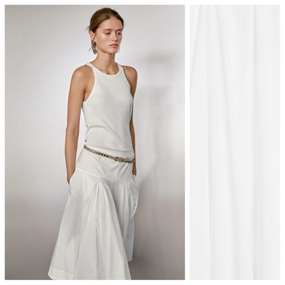 NWT. Massimo Dutti White 100% Cotton Midi Skirt with Yoke Detail. Size 2. - Picture 3 of 12